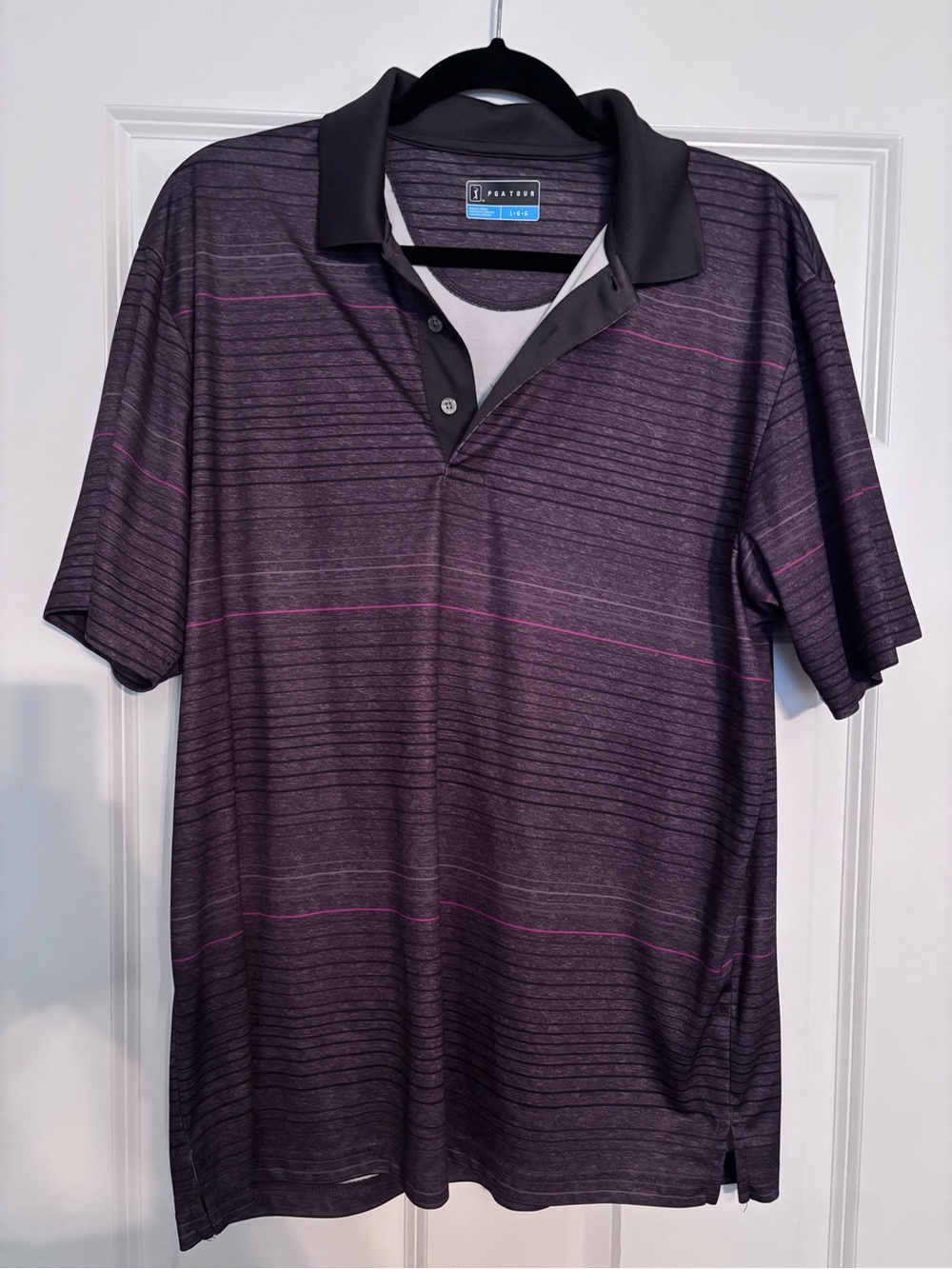 PGA Tour Men's Purple/Black Polo with Pink Stripe Accents